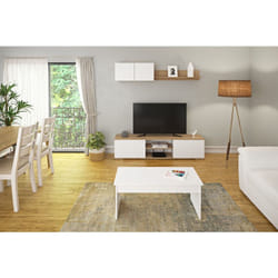 Pegane - Ensemble de salon, ensemble de séjour coloris chêne, blanc
