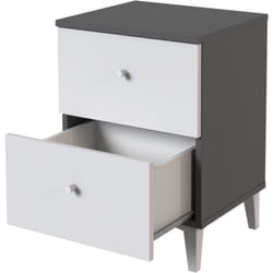 Pegane - Table de chevet, table de nuit avec 2 tiroirs coloris gris, blanc - Hauteur 56 x Longueur 40 x profondeur 35 cm