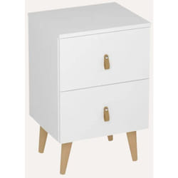Pegane - Table de chevet, table de nuit avec 2 tiroirs coloris blanc - Hauteur 61 x Longueur 40 x profondeur 34 cm
