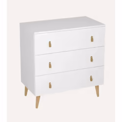 Commode, Meuble de rangement avec 3 tiroirs de rangement coloris blanc. Fabriquée avec des panneaux de particules haute densi ...