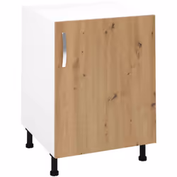 Meuble bas de cuisine coloris Chêne Albar comprenant 1 porte réglable en hauteur et préparée pour s'ouvrir à droite ou à gauc ...
