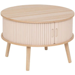 Pegane - Table basse, table de salon avec 2 portes en bois coloris beige - diamètre 60 x Hauteur 40,7 cm