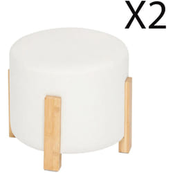 Lot de 2 tabourets d'appoints en bois naturel et tissu coloris Blanc - diamètre 37,5 x Hauteur 32 cm
