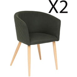 Lot de 2 fauteuils en velours coloris vert cèdre, pieds en bois coloris naturel - Longueur 55 x Profondeur 55 x Hauteur 76 cm