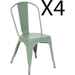 Lot de 4 chaises de salle à manger en métal coloris Vert Olive - Longueur 45 x Profondeur 48 x Hauteur 85 cm