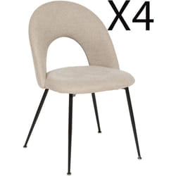 Lot de 4 chaises de salle à manger en tissu coloris Beige, pied en métal coloris noir - Longueur 53 x Profondeur 49 x Hauteur 81 cm