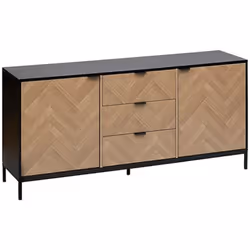 Buffet, meuble de rangement avec 2 portes et 3 tiroirs en bois coloris marron, noir. A monter soi-même. Dimensions : Longueur ...