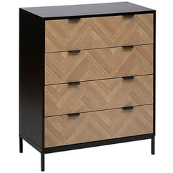 Commode, meuble de rangement avec 4 tiroirs en bois coloris marron, Noir - Longueur 80 x Profondeur 40 x Hauteur 95 cm