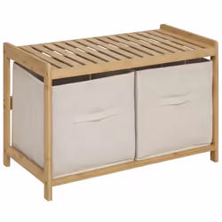 Banc de rangement avec 2 paniers de rangement en bambou coloris marron. A monter soi-même. Dimensions : Longueur 66 x Profond ...