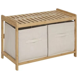 Pegane - Banc de rangement avec 2 paniers en bambou coloris marron - Longueur 66 x Profondeur 44 x Hauteur 35 cm
