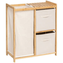 Pegane - Meuble étagère, étagère en bambou coloris naturel et tissu coloris beige - Longueur 66 x Profondeur 33 x Hauteur 78 cm