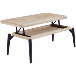 Table basse relevable avec plateau en bois de chêne nordique de 54 mm, bords et coins arrondis. Tiroir de rangement interne.  ...