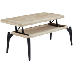Table basse rectangulaire relevable coloris chêne nordique, pieds en métal noir - Longueur 120 x profondeur 60 x hauteur 47-62 cm