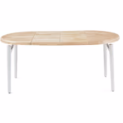 Table à manger extensible en bois avec plateau rond en bois coloris chêne nordique. Pieds en métal coloris blanc. Dimensions  ...