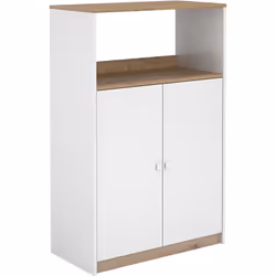 Meuble de rangement de cuisine coloris chêne Albar, blanc. Equipée de 2 portes de rangement et 1 niche. Fabriquée avec des pa ...