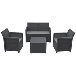 Salon meuble de jardin de 4 personnes coloris gris anthracite ( 2 fauteuils, canapé, table basse )