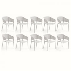 Lot de 10 chaises de jardin empilables en résine coloris blanc - Longueur 59 x Profondeur 56 x Hauteur 79 cm