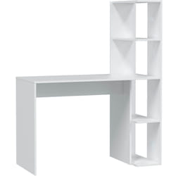 Pegane - Table du bureau, meuble du bureau réversible avec étagère en bois coloris Blanc artik - hauteur 136 x longueur 110 x profondeur 52 cm