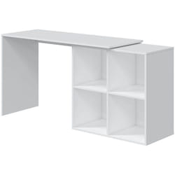 Pegane - Table du bureau, meuble du bureau réversible en bois coloris blanc artic - hauteur 74 x longueur 120-152 x profondeur 77 cm