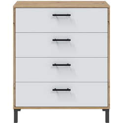 Commode, meuble de rangement avec 4 tiroirs coloris chêne nordique, blanc artic - hauteur 94 x longueur 78 x profondeur 40 cm