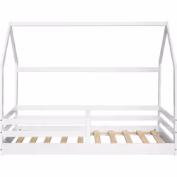 Découvrez notre lit cabanepour enfant en bois coloris blanc, alliant élégance et fonctionnalité. Sa structure assure une dura ...