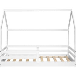 Lit cabane enfant en bois de pin massif coloris blanc - Hauteur 150,3 x largeur 195 x profondeur 96,60 cm