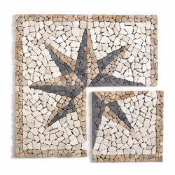 Rosace de plafond en marbre et travertin avec un design dans les tons de marron, blanc et noir mat. Il est particulièrement a ...