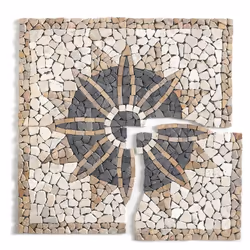 Rosace de plafond en marbre et travertin avec un design dans les tons de marron, blanc et noir mat. Il est particulièrement a ...
