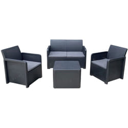 Pegane - Salon bas de jardin de 4 personnes coloris gris anthracite ( 2 fauteuils, canapé, table basse coffre )