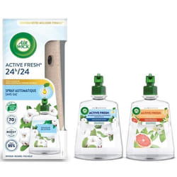 Desodorisant Spray Automatique Sans Gaz Active Fresh: 1 Kit + 2 Recharges: Coton + Pamplemousse
