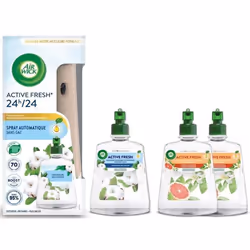 Airwick Desodorisant Spray Automatique Sans Gaz Active Fresh: 1 Kit + 3 Recharges: Coton + 2xPamplemousse