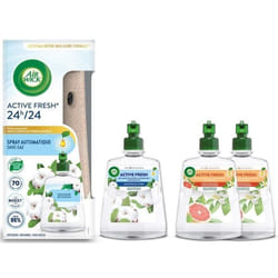Airwick Desodorisant Spray Automatique Sans Gaz Active Fresh: 1 Kit + 3 Recharges: Coton + 2xPamplemousse