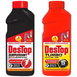 Gel Déboucheur Surpuissant 500ml + Turbo 5 min Javel 500ml