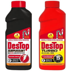 Gel Déboucheur Surpuissant 500ml + Turbo 5 min Javel 500ml