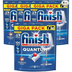 Finish Quantum Pastilles Lave-Vaisselle Citron Elimine Les Taches Tenaces 100 Capsules - lot de 4