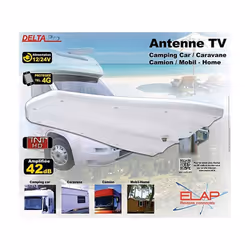 Antenne TNT VHF UHF Tonna Delta Pro - Gain Très élevé 42 dB, pour camping car, caravane, Camion, Maison