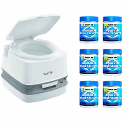 Ce pack comprend: - 1x THETFORD Toilette Portable 100% Autonome 12 Litres Camping-Car Bateau Fourgon - 6x THETFORD Aqua-Kem B ...