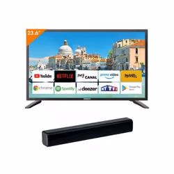 Pack ANTARION TV LED 23.6 60cm Téléviseur SMART TV 12V + Barre de Son 30W