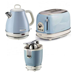 Ariete - Pack Bouilloire électrique 1L + Grille-Pain Acier + Presse-agrumes électrique Bleu Vintage Rétro