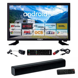 Pack ANTARION TV LED 18.5 47cm Téléviseur HD Bluetooth 12V Camping Car + Barre de Son 30W