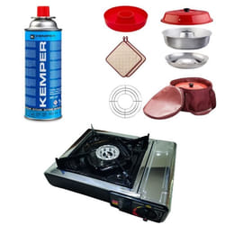 Pack de cuisine - OMNIA - Four portable + Réchaud à gaz INCASA - 2 cartouches de gaz KEMPER - Accessoires inclus