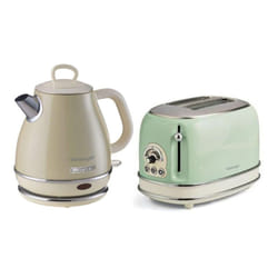 Ariete - pack 1 Bouilloire Electrique 1L Sans Fil Vintage Beige + 1 Grille-pain 2 fentes Thermostat 6 positions Vert