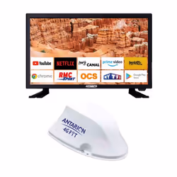 PACK ANTARION TV LED 18.5 47cm Téléviseur HD Camping Car + Antenne 4G FIT Compact Blanc Wi-Fi Micro