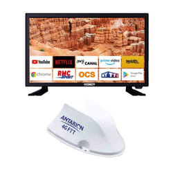 PACK ANTARION TV LED 18.5 47cm Téléviseur HD Camping Car + Antenne 4G FIT Compact Blanc Wi-Fi Micro