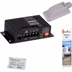 Le kit de pose en blister contient : • Le régulateur solaire MPPT20A Bluetooth • Un passe-toit étanche • Une cartouche Dekasy ...