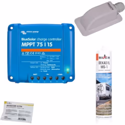 Le kit de pose en blister contient : • Le régulateur solaire MPPT15A Victron Energy • Un passe-toit étanche • Une cartouche D ...
