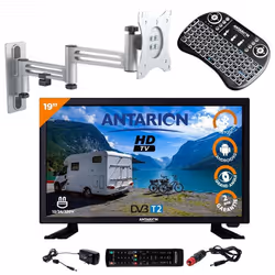 Pack ANTARION TV LED 18.5 47cm Téléviseur HD ANDROID + Support TV Double Bras + Clavier sans fil
