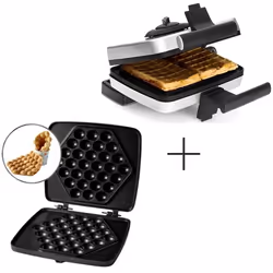 PACK FRIFRI Gauffrier/Croque-Monsieur Gris Système Rotatif + Plaques en fonte pour Bubble Gaufres