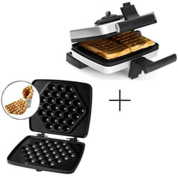PACK FRIFRI Gauffrier/Croque-Monsieur Gris Système Rotatif + Plaques en fonte pour Bubble Gaufres