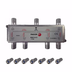 Ce pack comprend : - 1x FAGOR répartiteur antenne TV ou SAT 1 entrée 6 sorties 5-2300Mhz - 7x SERVIMAT fiches F 7mm haute qua ...